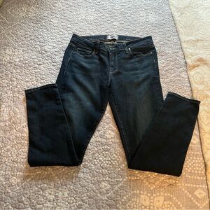 Paige Women's Dark Wash Skinny Jeans with adjustable zipper bottoms. Size 31.